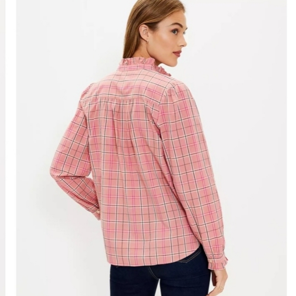 Plaid Ruffle Long Sleeve Button Down - Picture 4 of 10